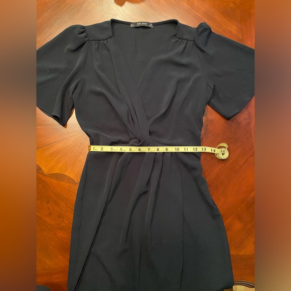 Zara Midi Knot Front Side Zip Wrap Bell Sleeve Dress in Deep Green - Picture 4 of 4